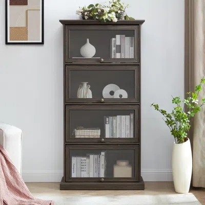 Agaile Glass Display Cabinet 4 Tier Glass Display Cabinet Storage Curio Cabinet With Flip Up Glass Doors, C In Gray