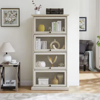 Agaile Glass Display Cabinet 4 Tier Glass Display Cabinet Storage Curio Cabinet With Flip Up Glass Doors, C In White