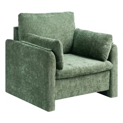Agaile Green Accent Chair, Modern Upholstered Accent Chair With Armrests, Cloth Arm Chairs With Thick Cushi