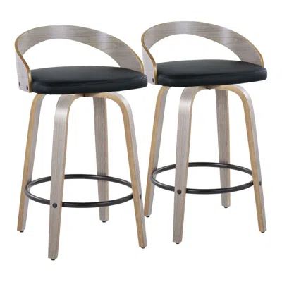 Agaile Grotto 26" Contemporary Fixed-height Counter Stool With Swivel In Light Grey Wood And Black Faux Lea In Neutral