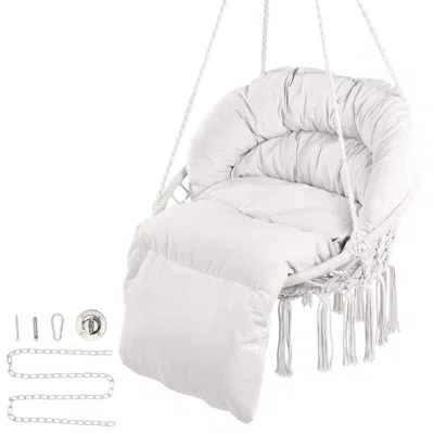 Agaile Hanging Hammock Swing Chair, 330 Lbs Capacity, Macramé Hanging Chair With Cushion And Mounting Hardw In White