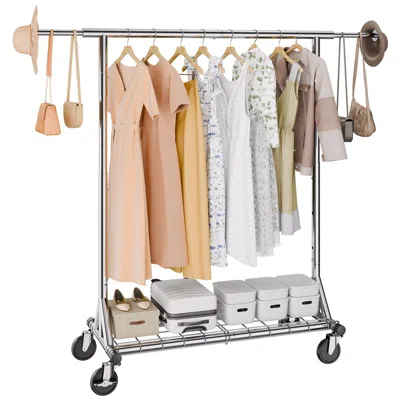 Agaile Heavy Duty Clothes Rack, Double Hanging Rod Clothing Garment Rack For Hanging Clothes, Adjustable He In Silver