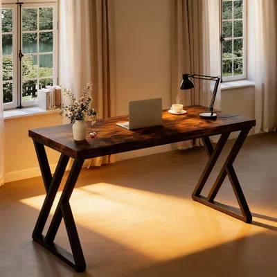 Agaile Heavy-duty Computer Desk, 55" Simple Study Desk Writing Table In Brown