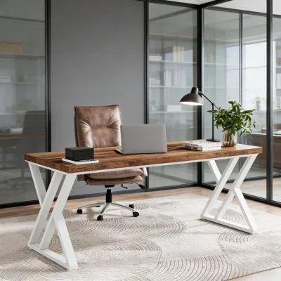 Agaile Heavy-duty Computer Desk, 55" Simple Study Desk Writing Table In Brown