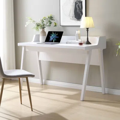 Agaile Home Office Writing Desk Ground Outlet Usb-a Ports Finished On The Back Wooden Leg Frame In White