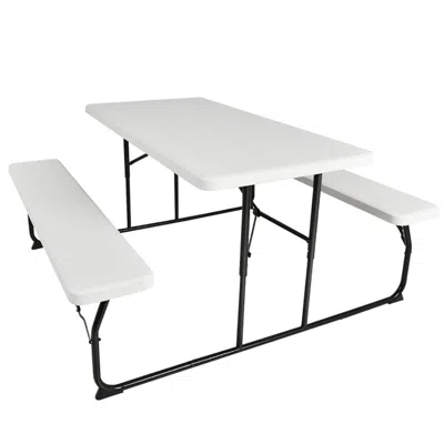 Agaile Indoor And Outdoor Folding Picnic Table Bench Set With Wood-like Texture In White