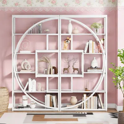Agaile Industrial Bookshelf Bookcase With 8 Open Storage Shelf In White