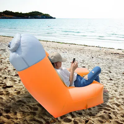 Agaile Inflatable Lounger Air Sofa Chair Couch With Portable Organizing Bag Waterproof Anti Leaking For Bac In Orange
