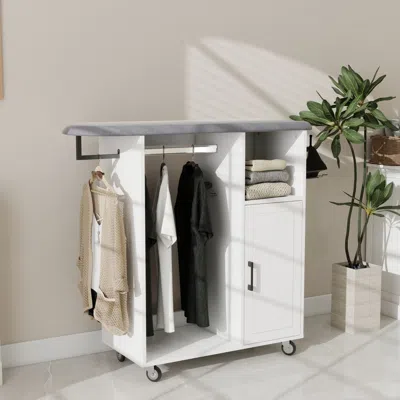 Agaile Ironing Cart With Rolling Ironing Board, Multipurpose Ironing Cabinet With Wheels, Compact Ironing S In White