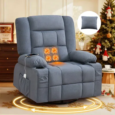 Agaile Kneading Massage Rocker Recliner Chair With 4-point 3d Kneading Massage And Heat For Living Room Wit In Blue