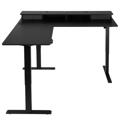 Agaile L Shaped Desk, Electric Adjustable Height Corner Gaming Desk With Cpu Stand, Dual Hooks And Fabric D In Black