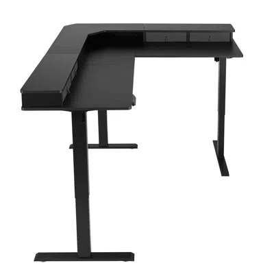 Agaile L Shaped Desk, Electric Adjustable Height Corner Gaming Desk With Cpu Stands, Dual Hooks And Fabric  In Black