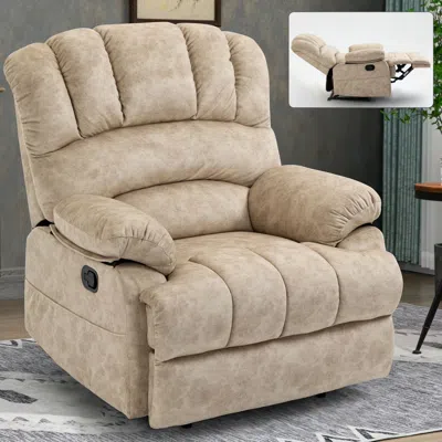 Agaile Large Manual Recliner Chair In Fabric For Living Room, Beige In Brown