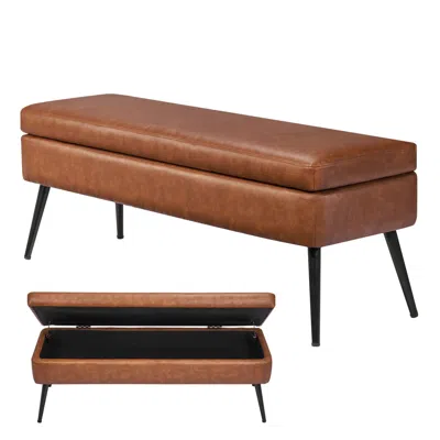 Agaile Leather Storage Ottoman Bench, Pu Leather Bench With Storage And Metal Legs, Modern Shoe Benches Sea In Brown