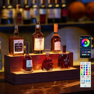 Agaile Led Lighted Liquor Bottle Display Shelf, 20 Inch Bar Display Shelf, Diy Illuminated Bottle Shelf Wit In Brown