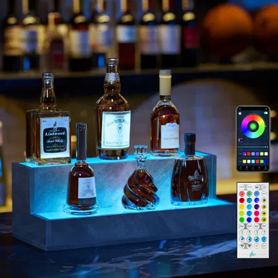 Agaile Led Lighted Liquor Bottle Display Shelf, 20 Inch Bar Display Shelf, Diy Illuminated Bottle Shelf Wit In Blue