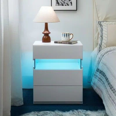 Agaile Led Nightstands 3 Drawer Dresser For Bedroom With 16rgb Color Lights,bedside Tables For Living Room  In Gray