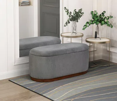 Agaile Lift Top Storage Bench Foam Cushioned Seat Gray Corduroy Fabric Upholstery 1pc
