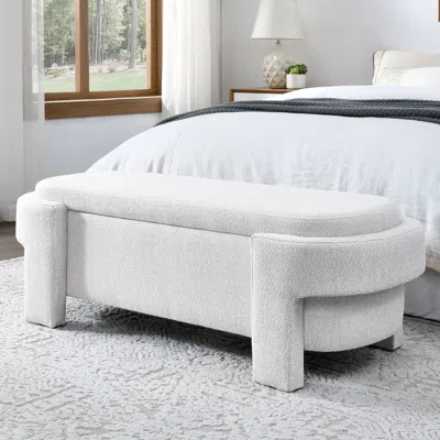 Agaile Linen Fabric Upholstered Bench With Large Storage Space For The Living Room, Entryway And Bedroom,wh In White