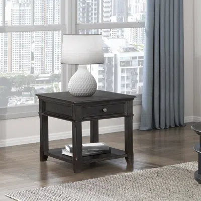 Agaile Living Room End Table With Drawer Shelf Charging Ports Charcoal Finish Classic Durable Wooden 1pc In Gray