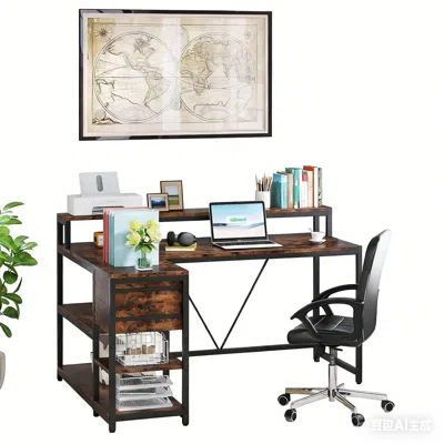 Agaile L-shaped Desk, Industrial Corner Desk With Drawer & Shelves In Brown
