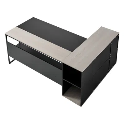 Agaile L-shaped Executive Desk, Large Modern Office Table With Drawers & Storage Cabinet, Heavy Duty Wooden In Gray