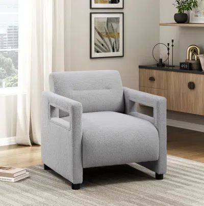Agaile Luxury Home Furniture Accent Chair Gray Seat Cushion Boucle Upholstery Plywood Frame 1pc Armchair