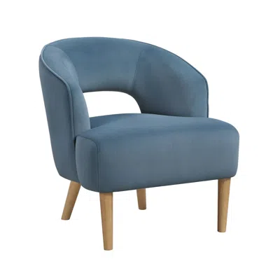 Agaile Luxury Home Unique Style Accent Chair Blue Velvet Plush Seat Solid Wood Legs Contemporary Living Roo