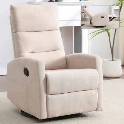 Agaile Manual Recliner Chair With Rocker And Swivel In Fabric For Living Room, Beige In Brown
