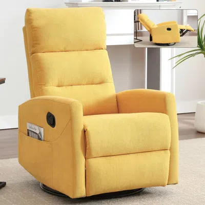 Agaile Manual Recliner Chair With Rocker And Swivel In Fabric For Living Room, Yellow