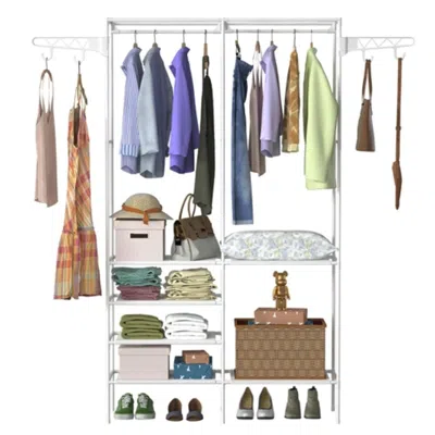 Agaile Metal Garment Rack Shoe Clothing Organizer Shelves Freestanding Multifunctional Clothes Wardrobe In White