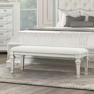 Agaile Metal Silver Finish Traditional Bench Ornated Round Knobs Diamond-button Tufting Adds A Classic Look In White