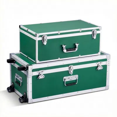 Agaile Metal Storage Trunk, Set Of 2, Wooden Suitcase Storage Boxes With Padlocks, Large Trunk Includes Cas In Green