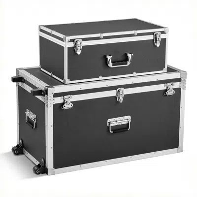 Agaile Metal Storage Trunk, Set Of 2, Wooden Suitcase Storage Boxes With Padlocks, Large Trunk Includes Cas In Gray