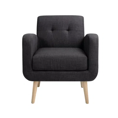 Agaile Mid-century Modern Fabric Accent Armchair Single Sofa With Rubber Wood Legs For Living Room In Black