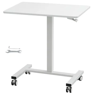 Agaile Mobile Standing Desk, 28"-44" Gas-spring Height Adjustable Sit-stand Desk, 4 360° Swivel Wheels (2 L In White