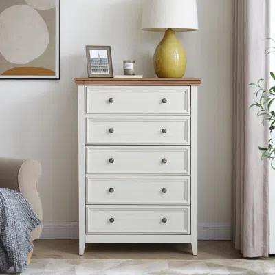 Agaile Modern 5 Drawers Dresser 5 Drawers Cabinet,chest Of Drawers Closet Organizers And Storage Clothes St In White