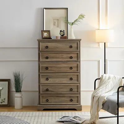 Agaile Modern 6 Drawer Dresser, Dressers For Bedroom, Tall Chest Of Drawers Closet Organizers & Storage Clo In Brown