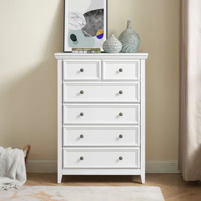 Agaile Modern 6 Drawers Dresser 6 Drawers Cabinet,chest Of Drawers Closet Organizers And Storage Clothes St In White