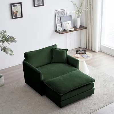 Agaile Modern Accent Chair With Ottoman, Living Room Club Chair Chenille Upholstered Armchair, Reading Chai In Green