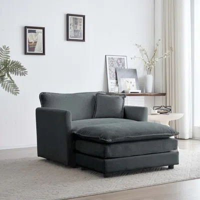 Agaile Modern Accent Chair With Ottoman, Living Room Club Chair Chenille Upholstered Armchair, Reading Chai In Green