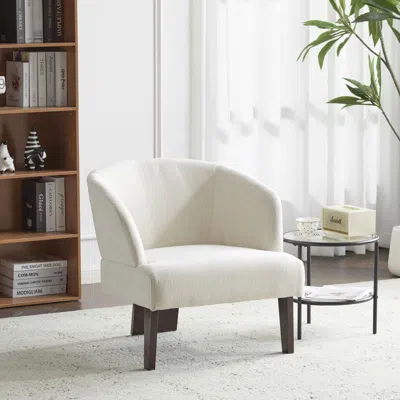 Agaile Modern Accent Chair With Round Back & Wooden Legs - Mid-century Inspired Lounge Chair For Living Roo In White