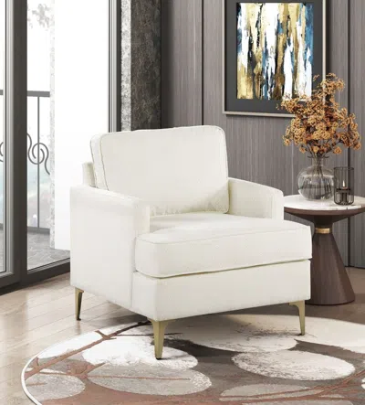 Agaile Modern Comfort Accent Chair 1pc Beige Chenille Upholstery Gold Finish Metal Legs Living Room Furnitu In White