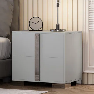 Agaile Modern End Table With Drawers, Elegant Nightstand With Metal Foot,wood Bedside Table With Mirrored M In Gray