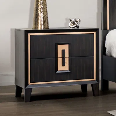 Agaile Modern Espresso Bedside Table Bedroom Furniture 1pc Nightstand Gold Accent Trim Wooden Finger Pull In Black