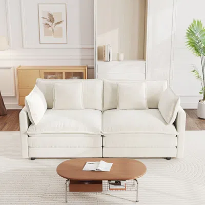 Agaile Modern Fabric Loveseat Sofa Couch For Living Room, Upholstered Large Size Deep Seat 2-seat Sofa With In Neutral