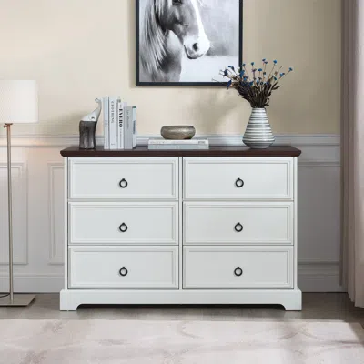 Agaile Modern Farmhouse 6-drawer Chest Of Drawers For Bedroom, Wooden Bedroom Drawer Dresser With 6 Storage In White