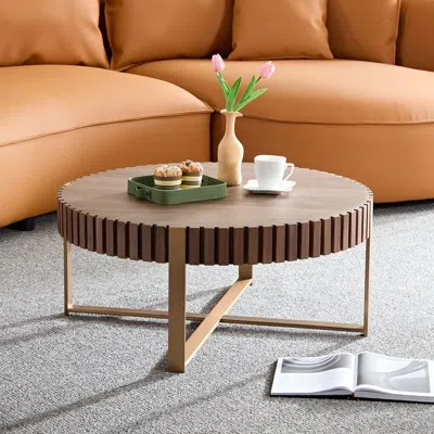 Agaile Modern Handcraft Drum Coffee Table 31.5 Inch Round Coffee Table For Living Room,small Coffee Table W In Brown