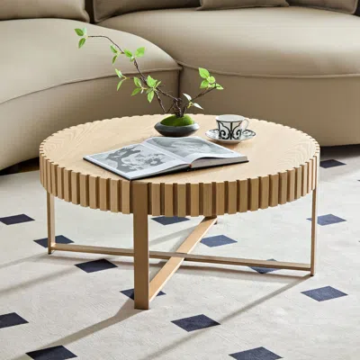 Agaile Modern Handcraft Drum Coffee Table 31.5 Inch Round Coffee Table For Living Room,small Coffee Table W In Brown