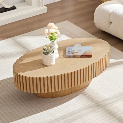 Agaile Modern Handcraft Drum Coffee Table Length 43.7 Inch Ellipse Coffee Table For Living Room,oval Small  In Brown